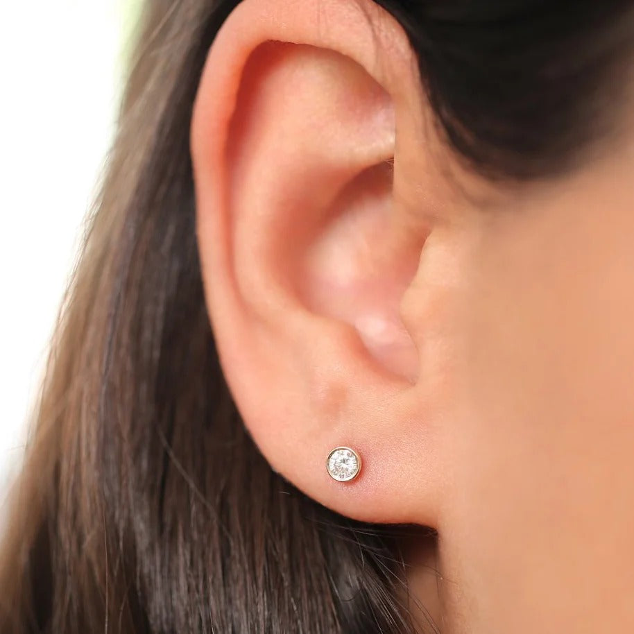 Bezel Setting Round Diamond Studs