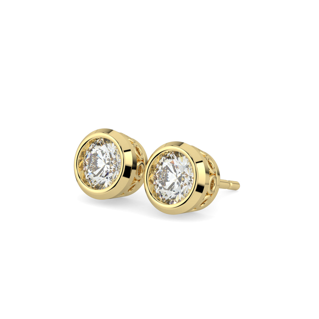 Round Bezel Solitaire Stud Earrings